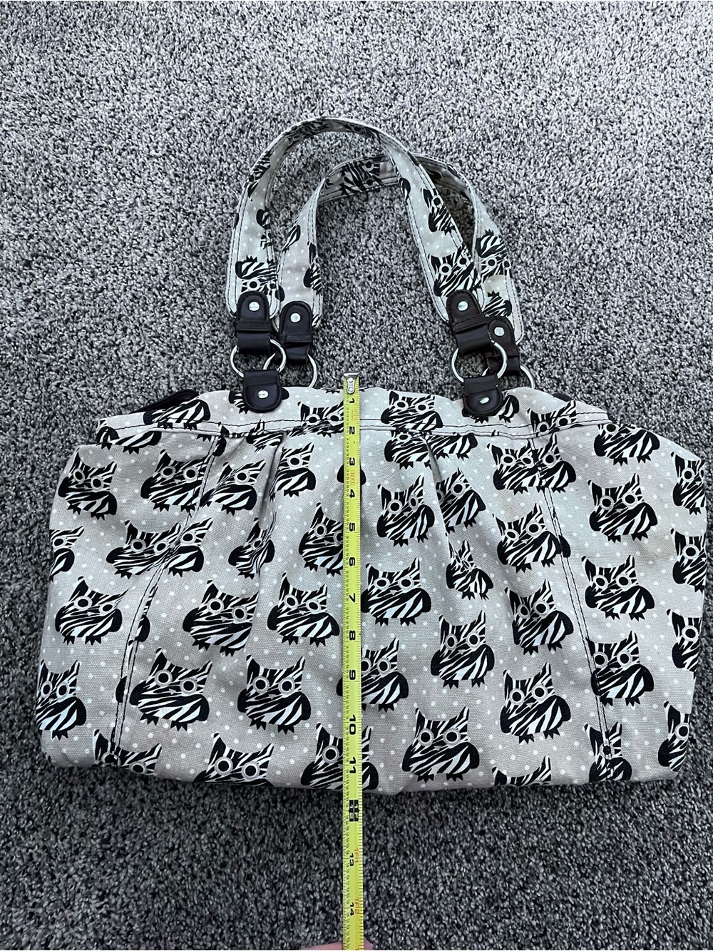 Stylish Tan, Black & White Owl Print Bag